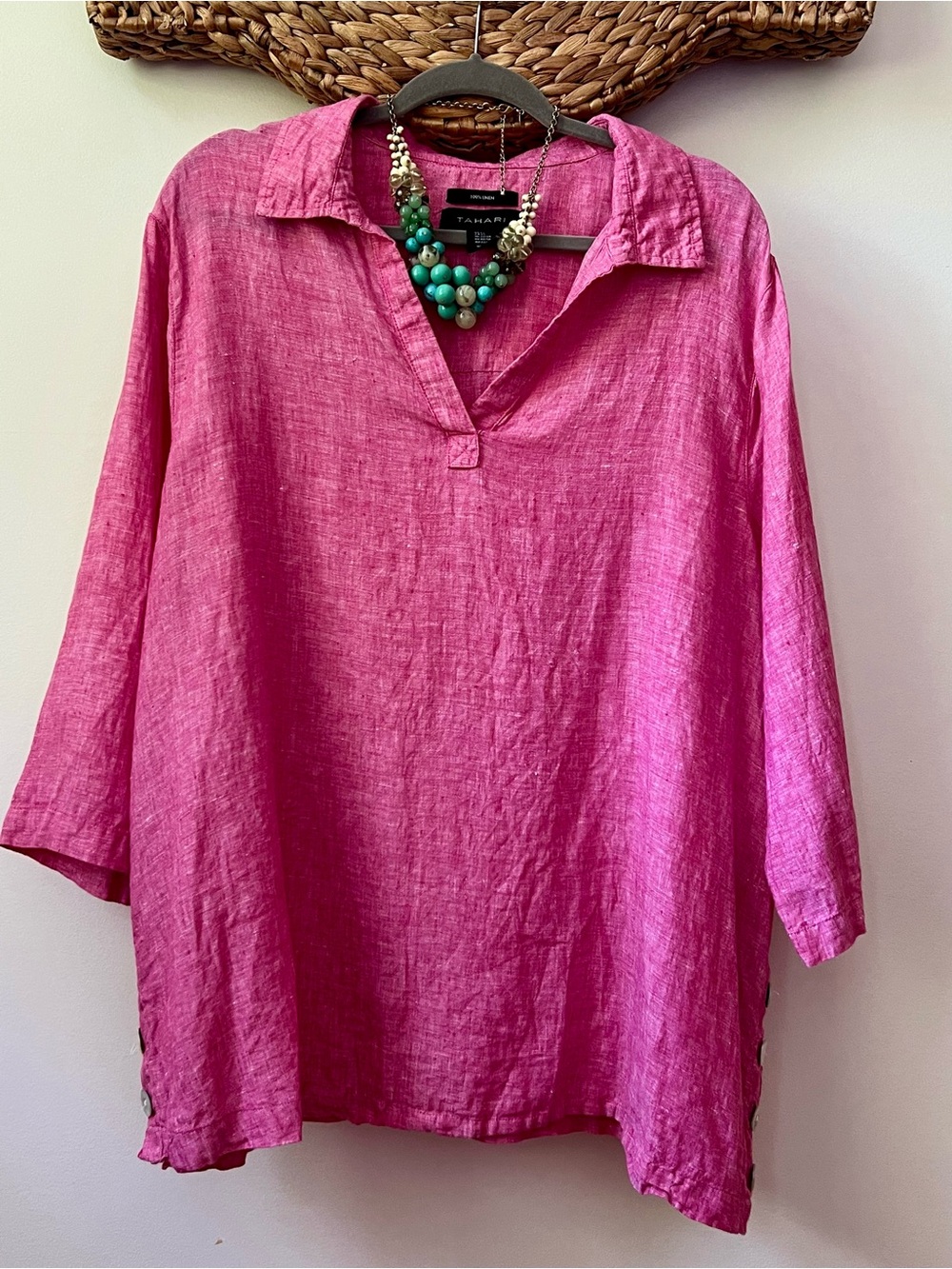 Tahari Hot Pink Linen Top